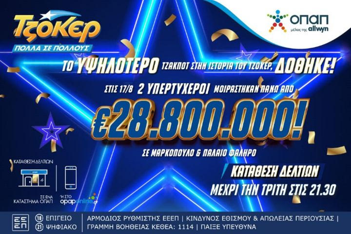 ΤΖΟΚΕΡ: Το μεγαλύτερο έπαθλο στην ιστορία του παιχνιδιού δόθηκε