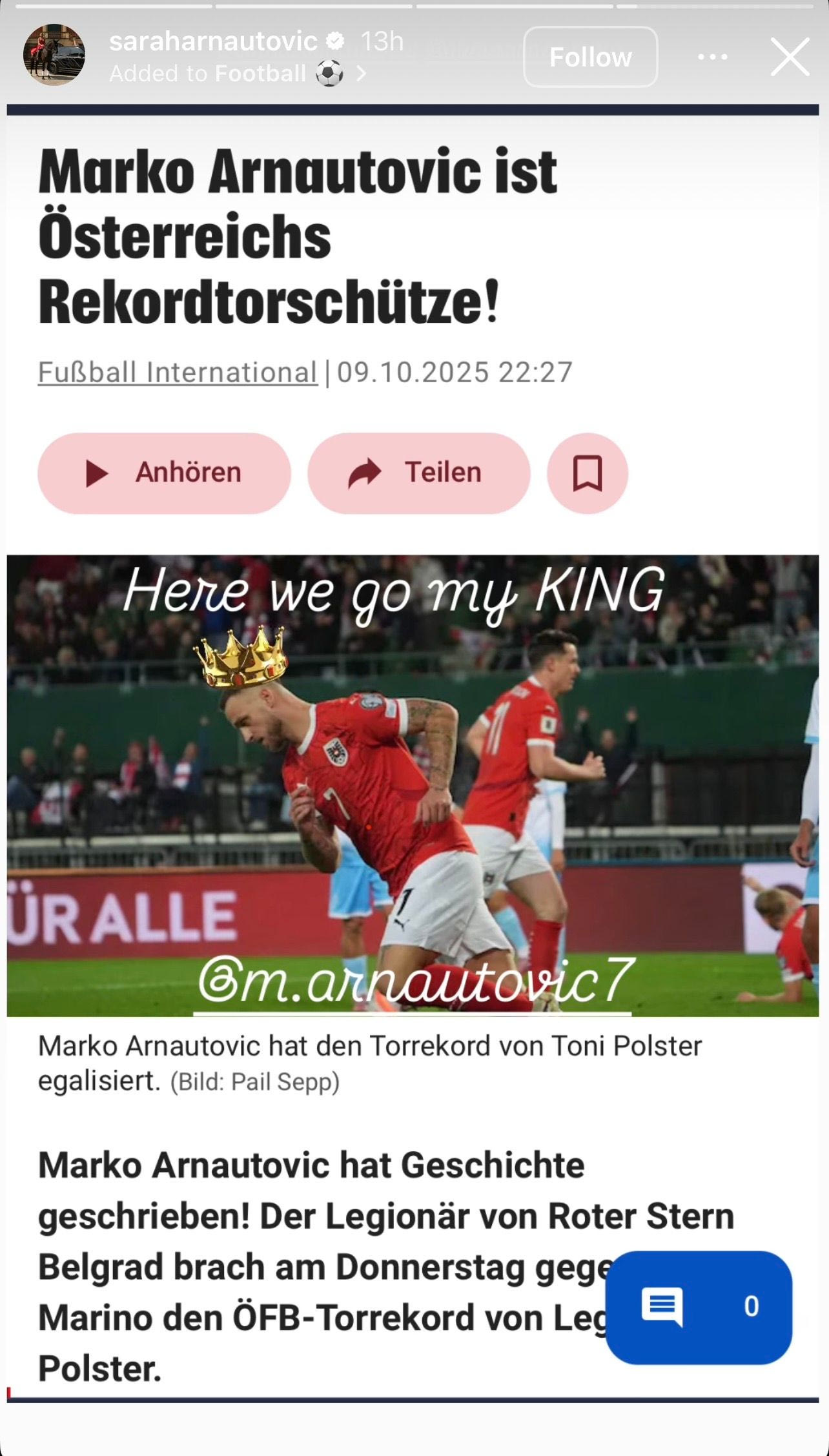 Η δημοσίευση της συζύγου του Αρναούτοβιτς