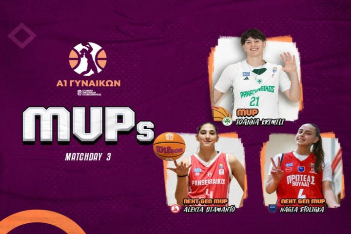 Α1 Γυναικών: Η Κριμίλη MVP της 3ης αγωνιστικής, MVP Next Gen η Αλεξιά και η Στολίγκα