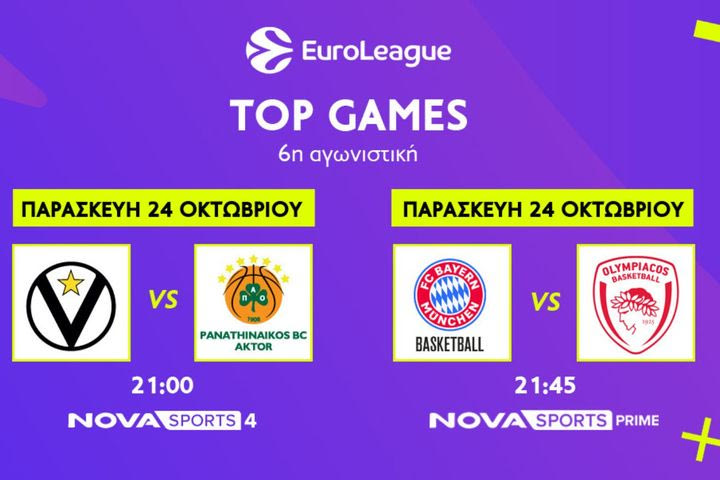 Πλούσιο μπασκετικό θέαμα με EuroLeague, EuroCup και Αθηναϊκό Qualco στο παρκέ του Novasports