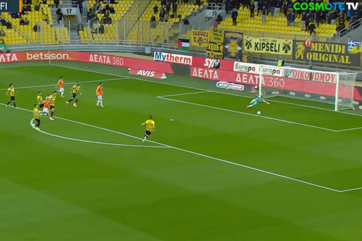 Κοντά στο 1-0 ο ΟΦΗ μόλις στο 3′: Το σουτ του Νους χτύπησε στο αριστερό δοκάρι του Μπρινιόλι