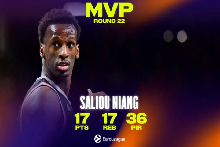 EuroLeague: O Σαλιού Νιάνγκ MVP της 22ης αγωνιστικής με εκπληκτική εμφάνιση κόντρα στη Dubai BC