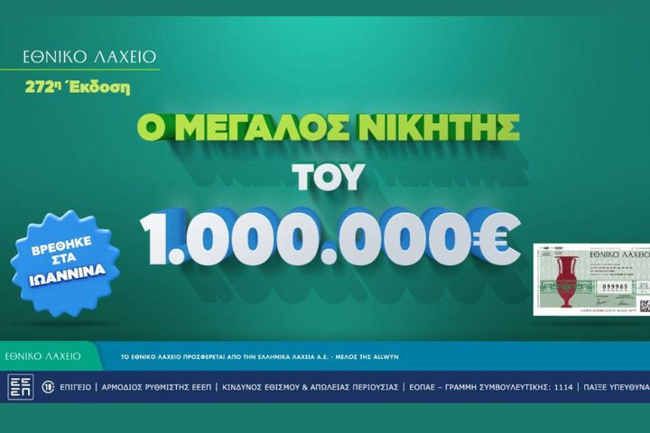 Εθνικό Λαχείο: Στα Ιωάννινα ο νικητής του 1 εκατ. ευρώ που κέρδισε τον Μεγάλο Λαχνό